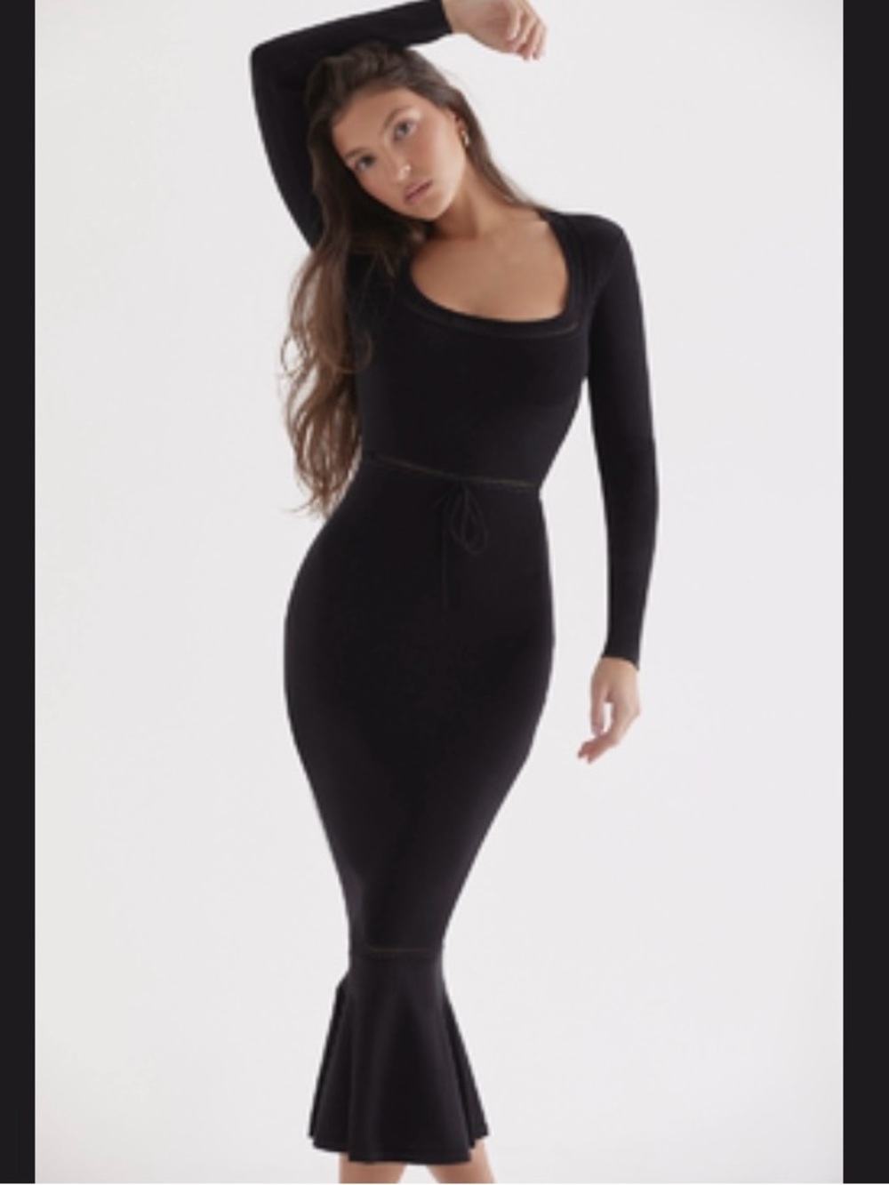 House of CB Black Scoop-Neck Long Sleeve Knit Dress